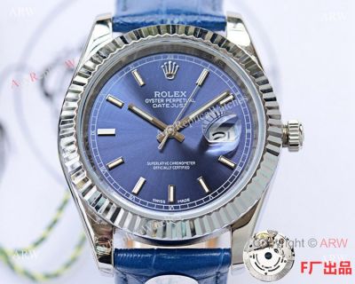 Replica Rolex Datejust 40mm Watch SS Blue Dial Blue Leather Strap